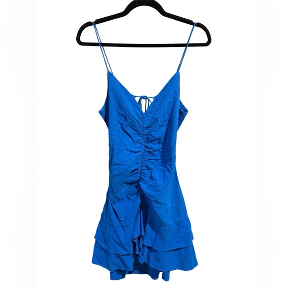 Zara Dresses & Skirts - Zara Blue Open Back Linen Blend Mini Dress- Size Small